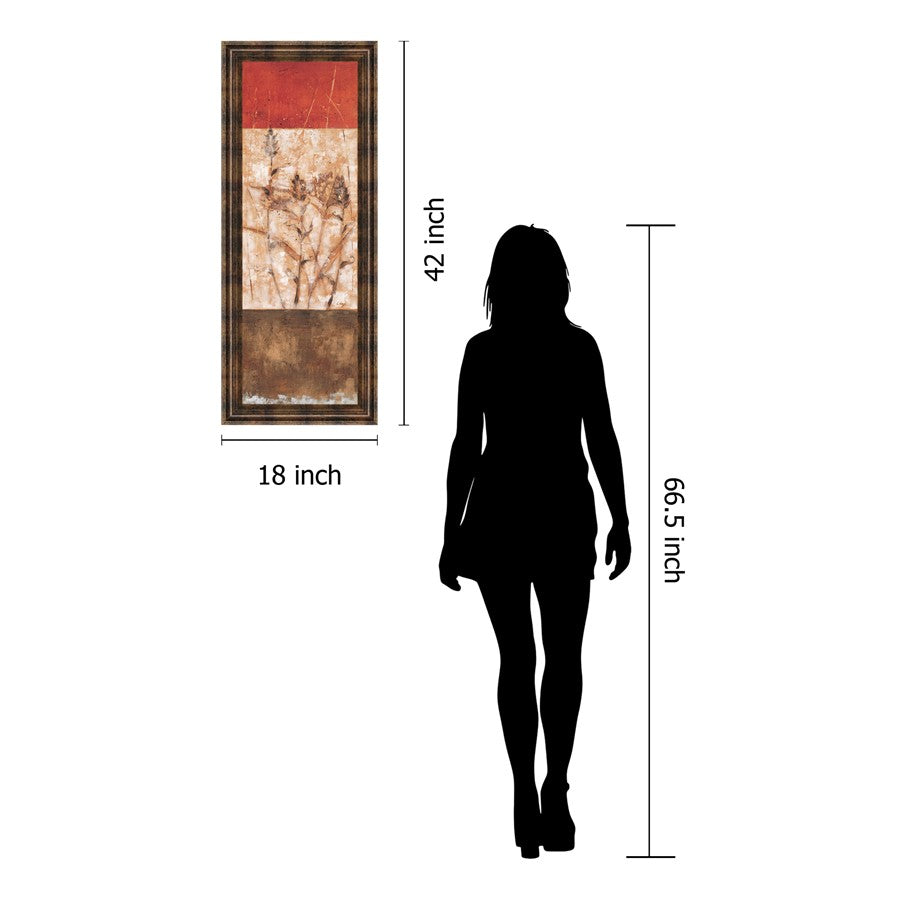 Classy Living Fresco I 42in Vertical Wall Art | Contemporary Multicolor Botanical on Paper with Dark Chocolate MDF Frame | Living Room & | Model 1234