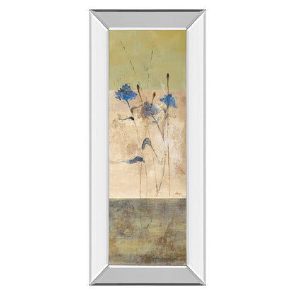 Classy Living Kimono II 18x42in Vertical Wall Art | Contemporary Blue Floral on Muted Earth Tones with Mirrored Frame | Living Room & | Model 1241MF