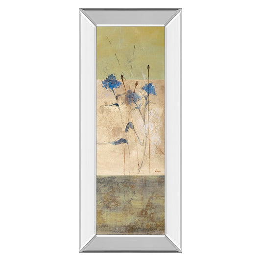 Classy Living Kimono II 18x42in Vertical Wall Art | Contemporary Blue Floral on Muted Earth Tones with Mirrored Frame | Living Room & | Model 1241MF