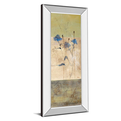 Classy Living Kimono II 18x42in Vertical Wall Art | Contemporary Blue Floral on Muted Earth Tones with Mirrored Frame | Living Room & | Model 1241MF