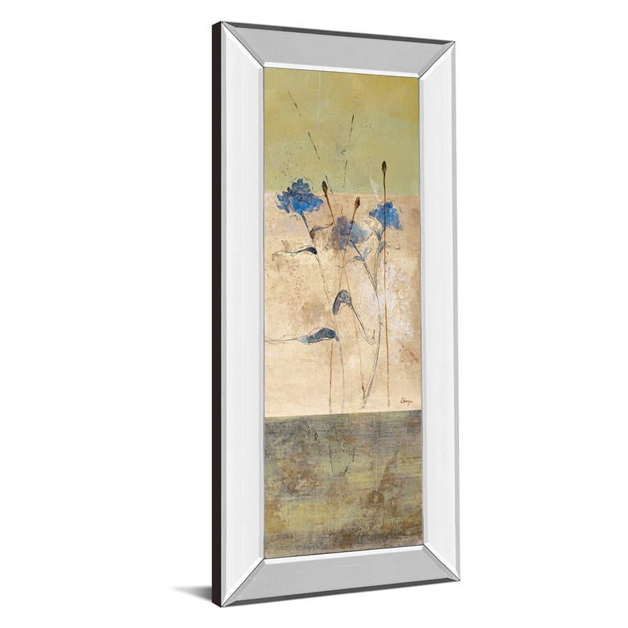 Classy Living Kimono II 18x42in Vertical Wall Art | Contemporary Blue Floral on Muted Earth Tones with Mirrored Frame | Living Room & | Model 1241MF