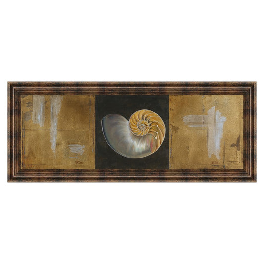 Classy Living Seashell Spiral 42x18in Wall Art | Transitional Coastal Paper Print in Dark Chocolate MDF Frame | Living Room & Bedroom Decor | Model 1242