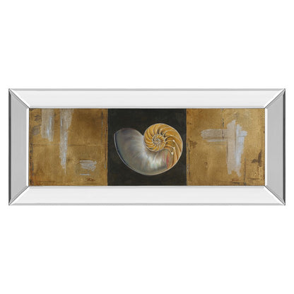Classy Living Seashell Spiral 42x18in Rectangular Wall Art | Transitional Mirrored Frame with Gold, Black & Beige Print | Living Room & | Model 1242MF