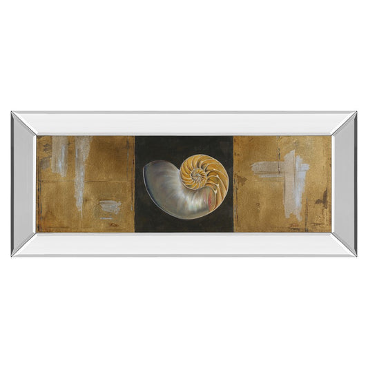 Classy Living Seashell Spiral 42x18in Rectangular Wall Art | Transitional Mirrored Frame with Gold, Black & Beige Print | Living Room & | Model 1242MF
