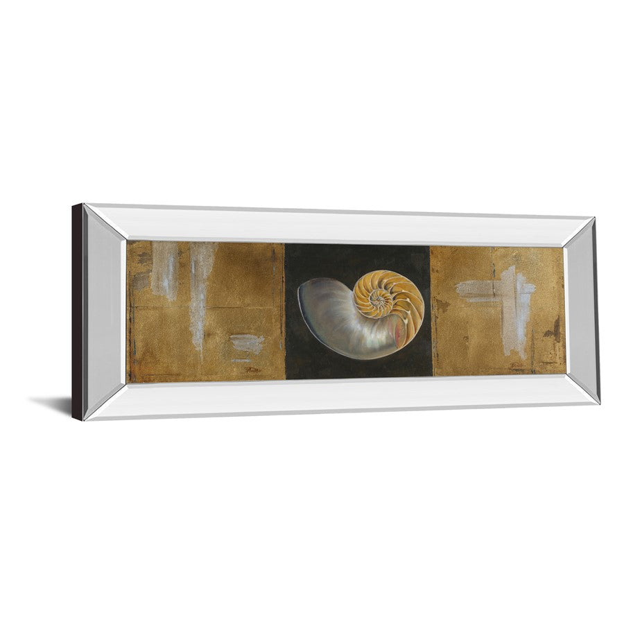 Classy Living Seashell Spiral 42x18in Rectangular Wall Art | Transitional Mirrored Frame with Gold, Black & Beige Print | Living Room & | Model 1242MF