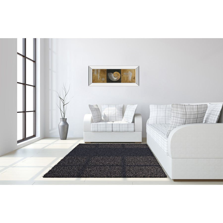 Classy Living Seashell Spiral 42x18in Rectangular Wall Art | Transitional Mirrored Frame with Gold, Black & Beige Print | Living Room & | Model 1242MF