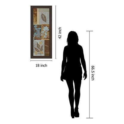 Classy Living Leaf Harmony 18x42in Rectangular Wall Art | Transitional Mixed Media on Paper, Cinnamon Mocha MDF Frame | Living Room & Office | Model 1272