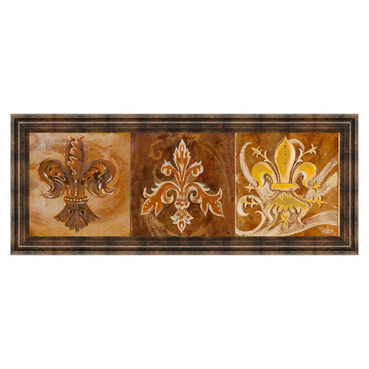 Classy Living Fleur De Lis Trio Wall Art 42x18in | Contemporary Multicolor Paper on MDF in Dark Chocolate Frame | Living Room & Office Decor | Model 1280