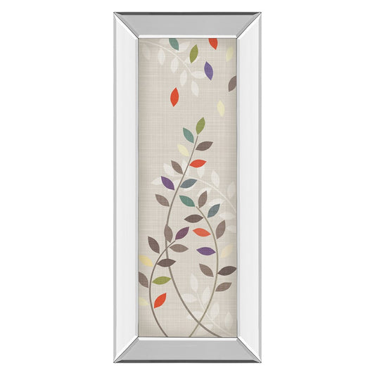 Classy Living Leaflets II 42in Tall Wall Art | Transitional Multicolor Leaves on Beige with Mirrored Frame | Living Room Bedroom Office | Model 1293MF