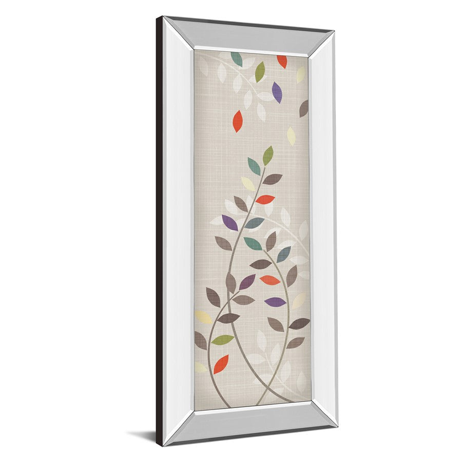 Classy Living Leaflets II 42in Tall Wall Art | Transitional Multicolor Leaves on Beige with Mirrored Frame | Living Room Bedroom Office | Model 1293MF