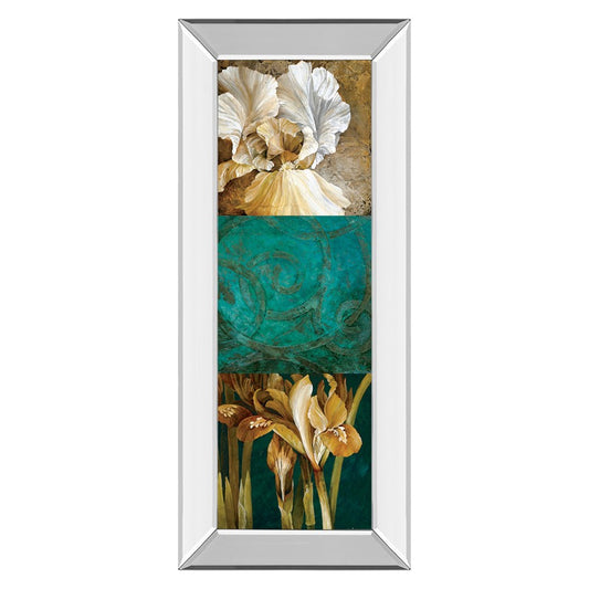 Classy Living Garden Elegance 18x42in Vertical Wall Art | Contemporary Multicolor Floral on Teal with Mirrored Frame | Living Room & | Model 1294MF