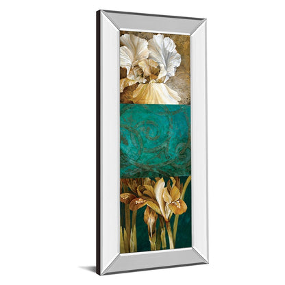 Classy Living Garden Elegance 18x42in Vertical Wall Art | Contemporary Multicolor Floral on Teal with Mirrored Frame | Living Room & | Model 1294MF