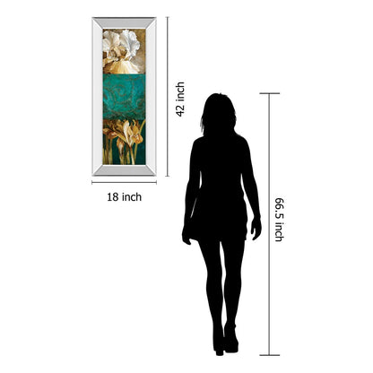 Classy Living Garden Elegance 18x42in Vertical Wall Art | Contemporary Multicolor Floral on Teal with Mirrored Frame | Living Room & | Model 1294MF