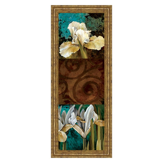 Classy Living Garden Bloom Wall Art 18x42in | Contemporary Mixed Media Floral on Paper in Gilded Radiance MDF Frame | Living Room & Bedroom | Model 1295