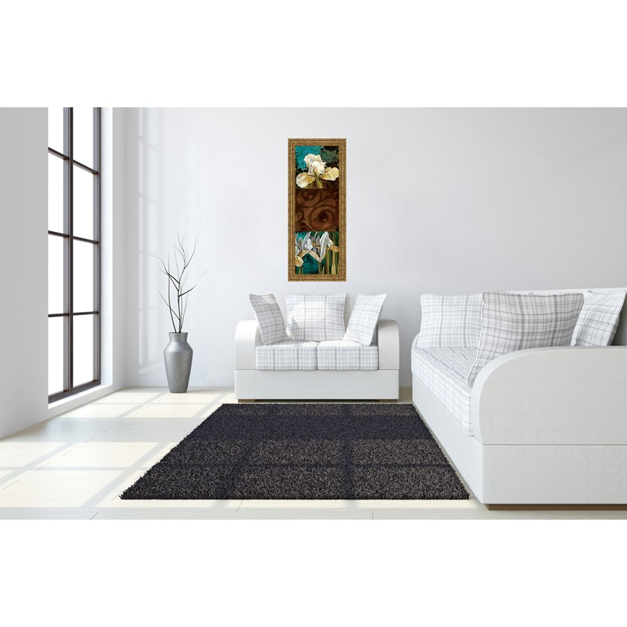 Classy Living Garden Bloom Wall Art 18x42in | Contemporary Mixed Media Floral on Paper in Gilded Radiance MDF Frame | Living Room & Bedroom | Model 1295