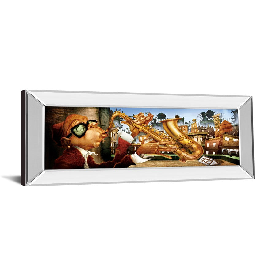 Classy Living Urban Saxophone Serenade 42x18in Wall Art | Contemporary Multicolor Paper on Mirrored Frame | Living Room & Music Studio | Model 1297MF