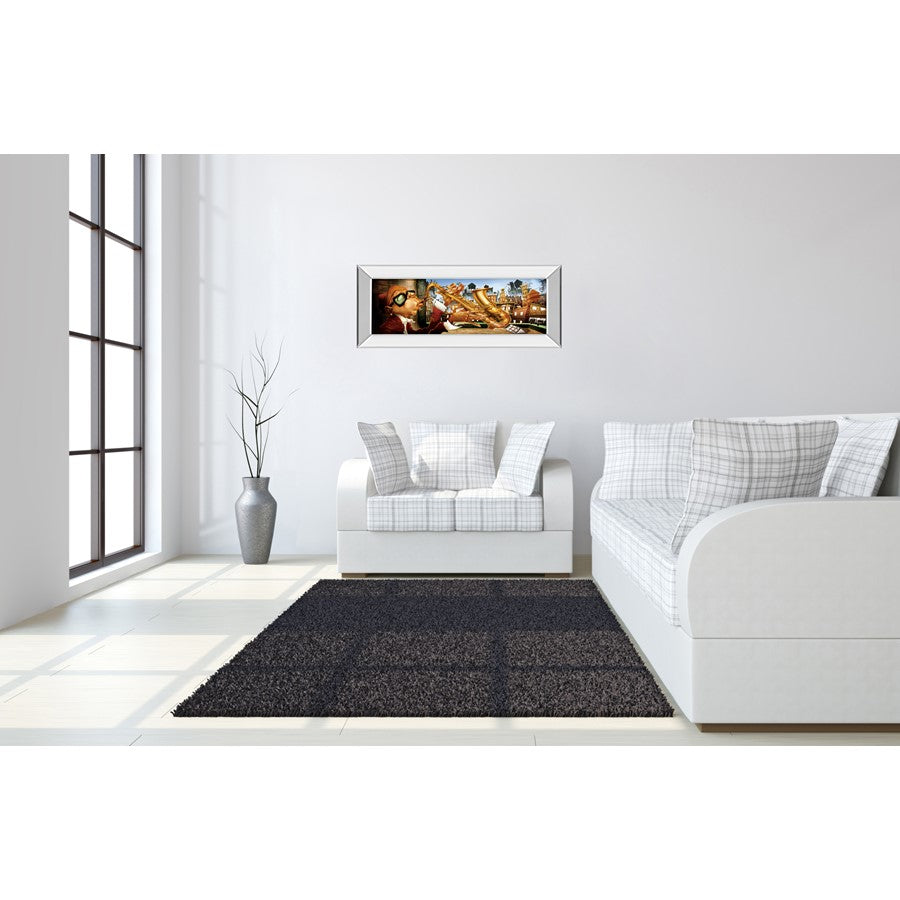 Classy Living Urban Saxophone Serenade 42x18in Wall Art | Contemporary Multicolor Paper on Mirrored Frame | Living Room & Music Studio | Model 1297MF