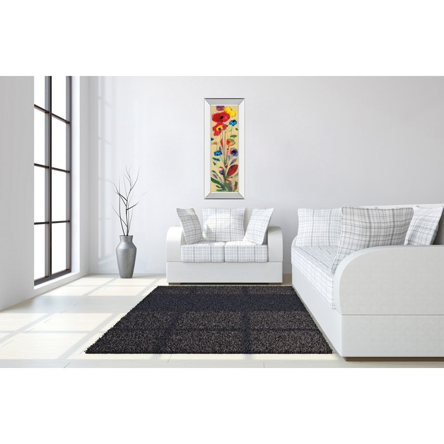 Classy Living Wildflower Burst 18x42in Wall Art | Contemporary Mixed Media with Mirrored Frame | Living Room & Bedroom Botanical Decor | 18 | Model 1304MF