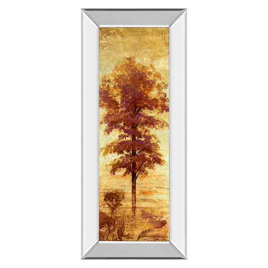 Classy Living Autumn Tree Glow Wall Art 18x42in | Contemporary Mixed Media on Paper with Mirrored Frame | Living Room & Office Seasonal | Model 1309MF