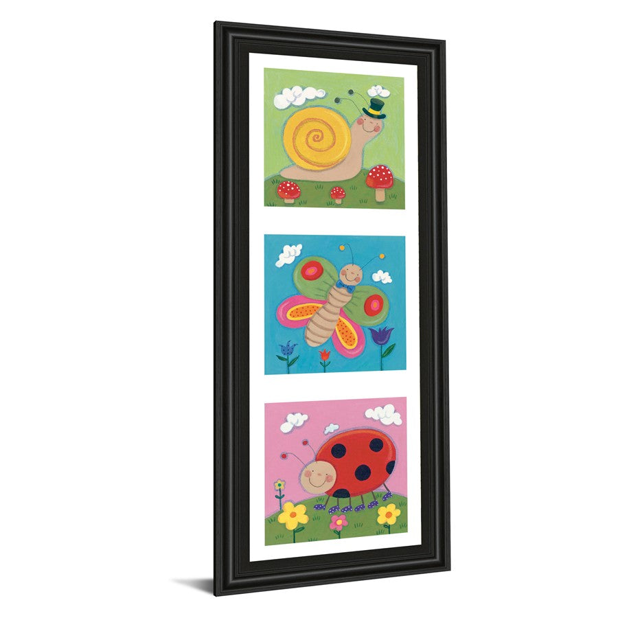Classy Living Whimsical Insects Trio Wall Art 18x42in | Contemporary Multicolor Paper Art in Midnight Aura MDF Frame | Kids Room & Nursery | Model 1346