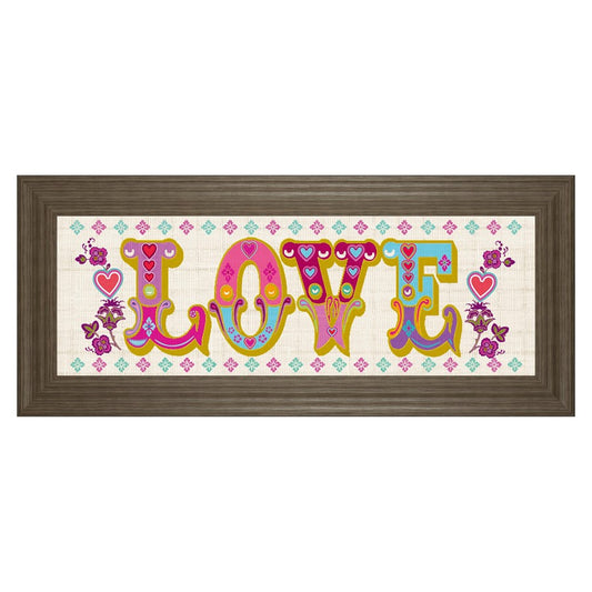 Classy Living First Love 42x18in Wall Art | Transitional Multicolor Paper on MDF in Tranquil Ash Frame | Living Room & Bedroom Decor | 42 x | Model 1354