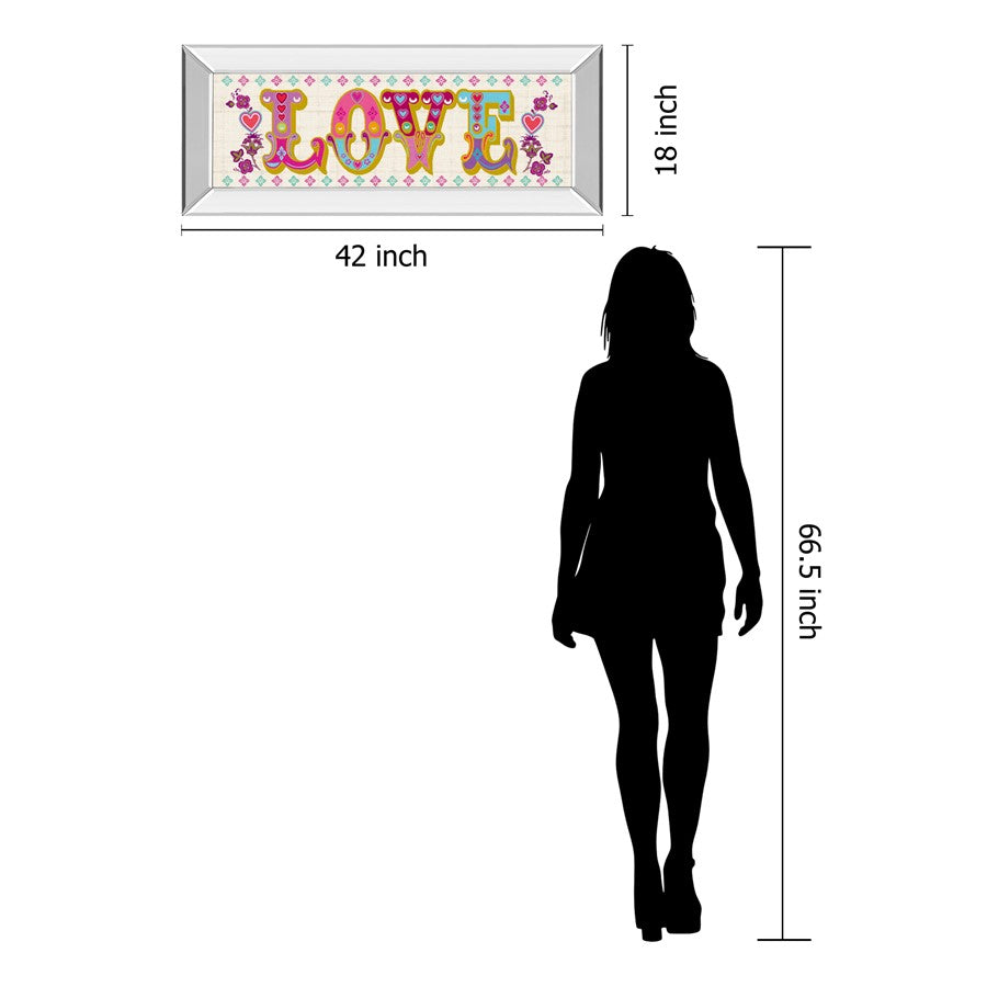Classy Living First Love 42x18in Wall Art | Transitional Mirrored Frame and Paper Print | Living Room & Bedroom Accent | 42 x 18 x 3 in | Model 1354MF