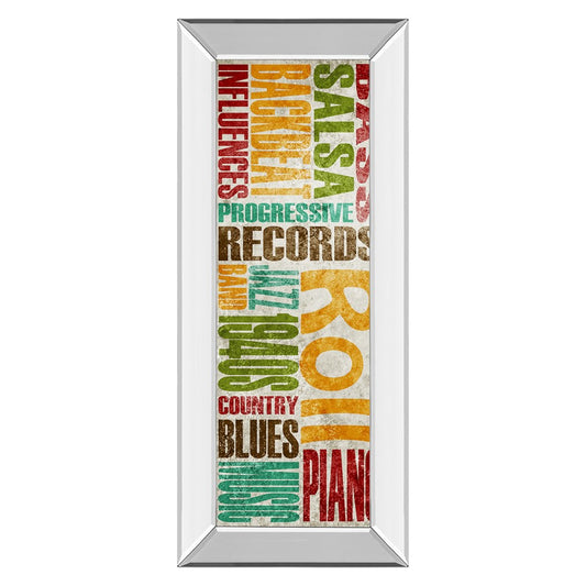 Classy Living Retro Groove 18x42in Typography Wall Art | Contemporary Multicolor Paper on Mirrored Frame | Living Room & Music Room Decor | Model 1369MF