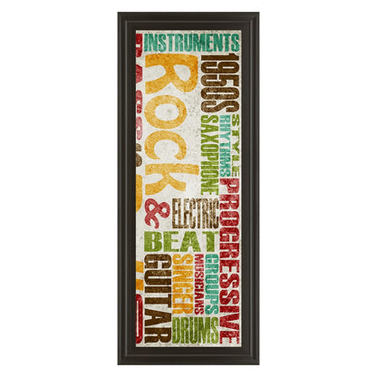Classy Living Rock & Roll Wall Art 18x42in | Contemporary Multicolor Paper Art in Dark Chocolate MDF Frame | Music Room, Living Room & Office | Model 1370