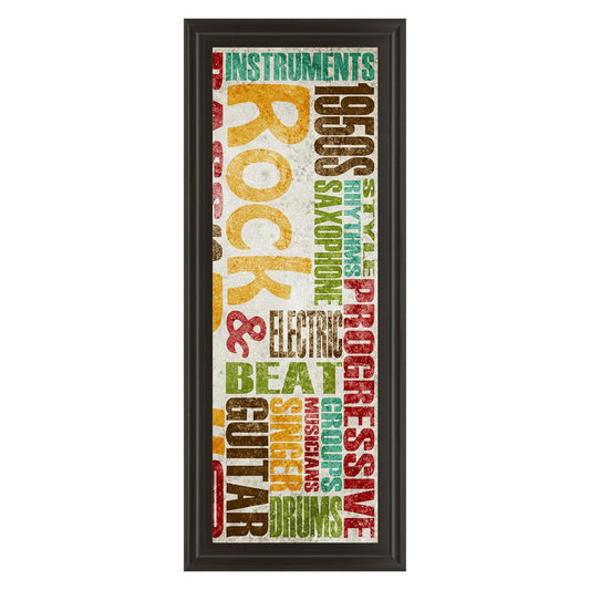 Classy Living Rock & Roll Wall Art 18x42in | Contemporary Multicolor Paper Art in Dark Chocolate MDF Frame | Music Room, Living Room & Office | Model 1370