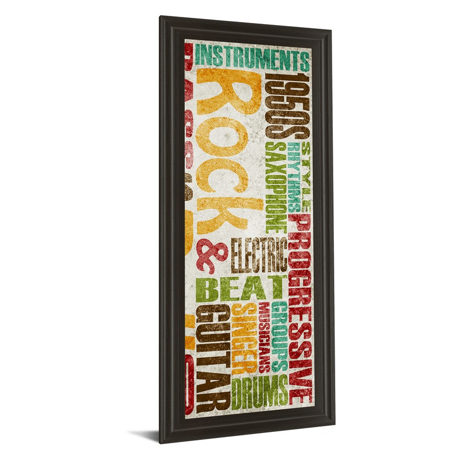Classy Living Rock & Roll Wall Art 18x42in | Contemporary Multicolor Paper Art in Dark Chocolate MDF Frame | Music Room, Living Room & Office | Model 1370