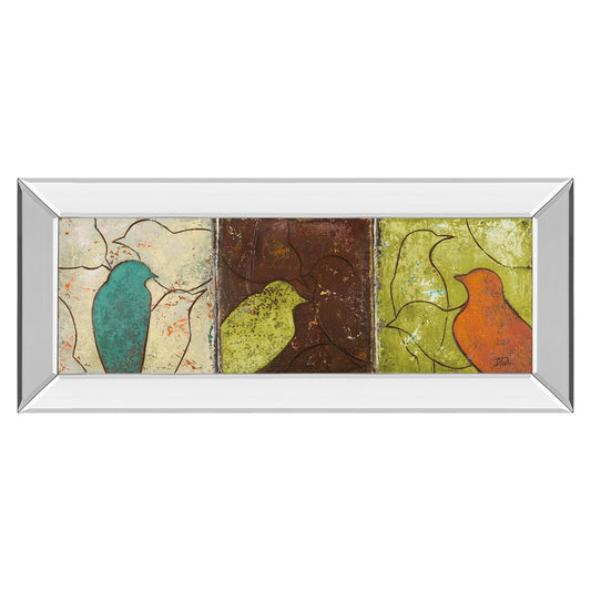 Classy Living Trio of Birds 42in Wall Art | Contemporary Multicolor Paper Art on Mirrored Frame | Living Room & Office Decor | 42 x 18 x 3 | Model 1371MF