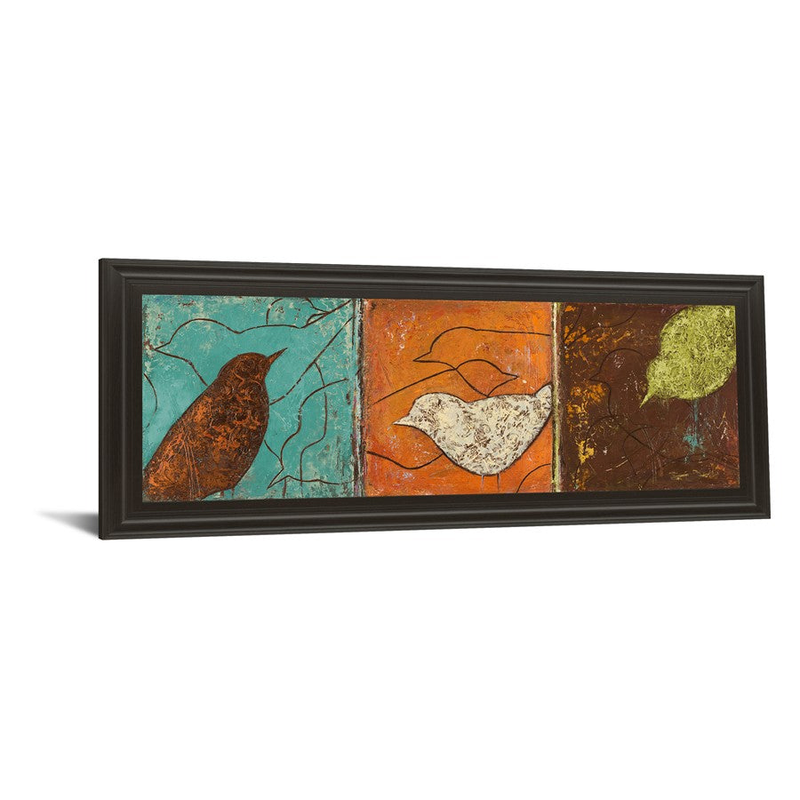 Classy Living Serene Birds Trio 42x18in Wall Art | Contemporary Mixed Media on Paper, Dark Chocolate MDF Frame | Living Room & Office Decor | Model 1372