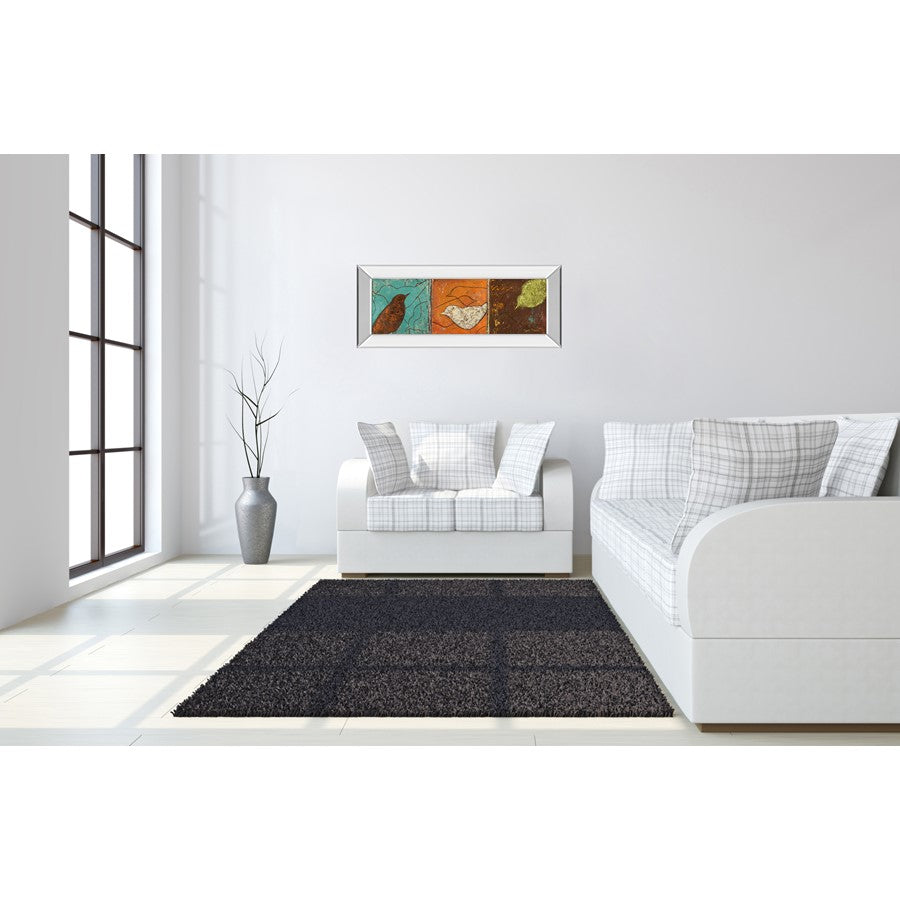 Classy Living Serene Birds Trio 42in Wide Wall Art | Contemporary Mixed Media on Mirrored Frame | Living Room & Office Decor | 42 x 18 x 3 | Model 1372MF