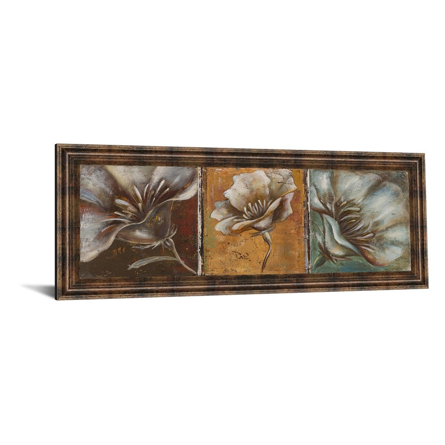 Classy Living Three Poppies I 42x18in Wall Art | Contemporary Multicolor Paper on MDF in Dark Chocolate Frame | Living Room & Bedroom | Model 1377