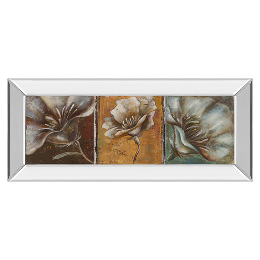 Classy Living Three Poppies I 42x18in Wall Art | Contemporary Multicolor Paper Print with Mirrored Frame | Living Room & Bedroom Decor | 42 | Model 1377MF