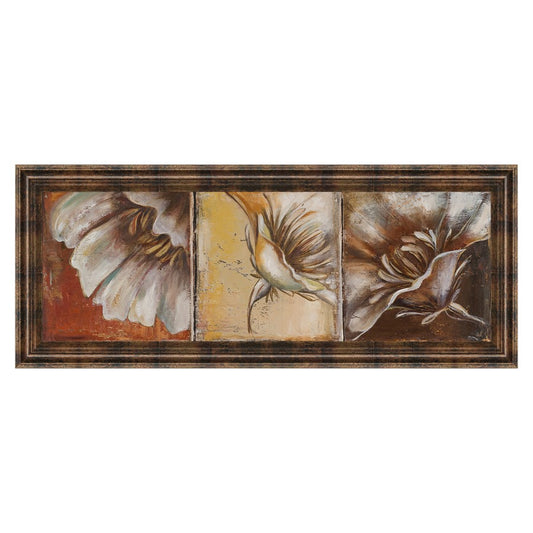 Classy Living Three Poppies II 42x18in Wall Art | Contemporary Mixed Media on Paper in Dark Chocolate MDF Frame | Living Room & Bedroom | Model 1378