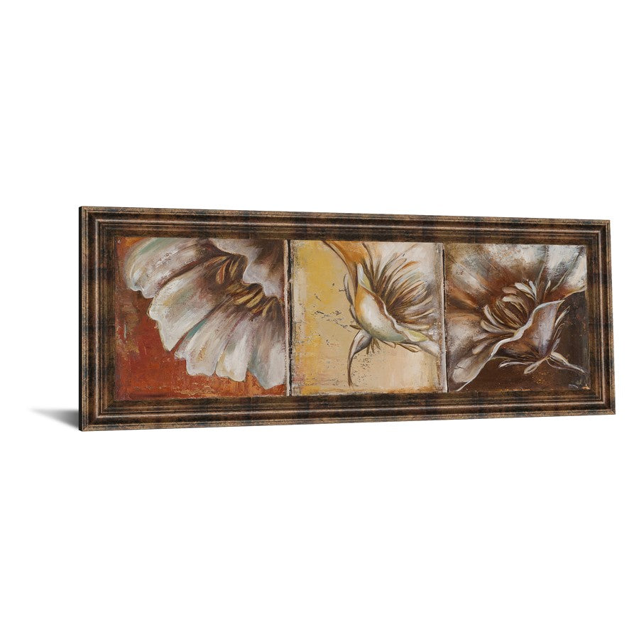 Classy Living Three Poppies II 42x18in Wall Art | Contemporary Mixed Media on Paper in Dark Chocolate MDF Frame | Living Room & Bedroom | Model 1378