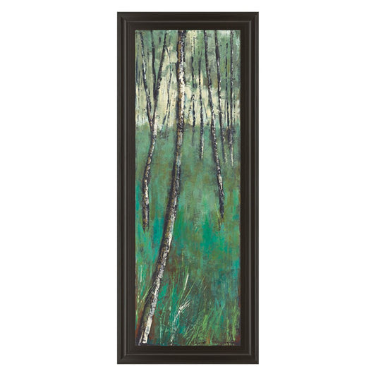 Classy Living Birch Forest Glow 18x42in Wall Art | Contemporary Mixed Media on Paper in Dark Chocolate MDF Frame | Living Room & Office | Model 1381