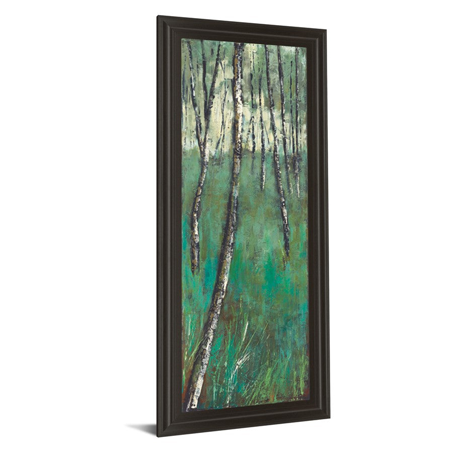 Classy Living Birch Forest Glow 18x42in Wall Art | Contemporary Mixed Media on Paper in Dark Chocolate MDF Frame | Living Room & Office | Model 1381