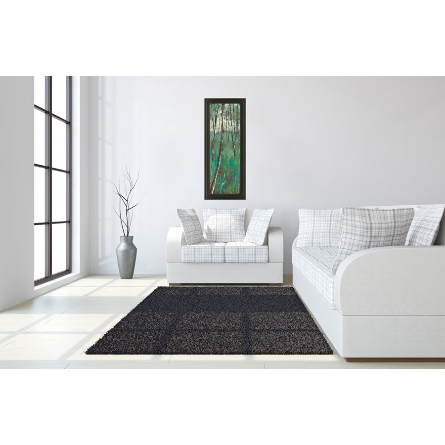 Classy Living Birch Forest Glow 18x42in Wall Art | Contemporary Mixed Media on Paper in Dark Chocolate MDF Frame | Living Room & Office | Model 1381