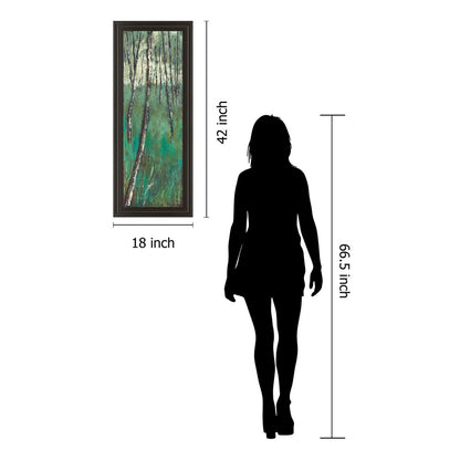 Classy Living Birch Forest Glow 18x42in Wall Art | Contemporary Mixed Media on Paper in Dark Chocolate MDF Frame | Living Room & Office | Model 1381
