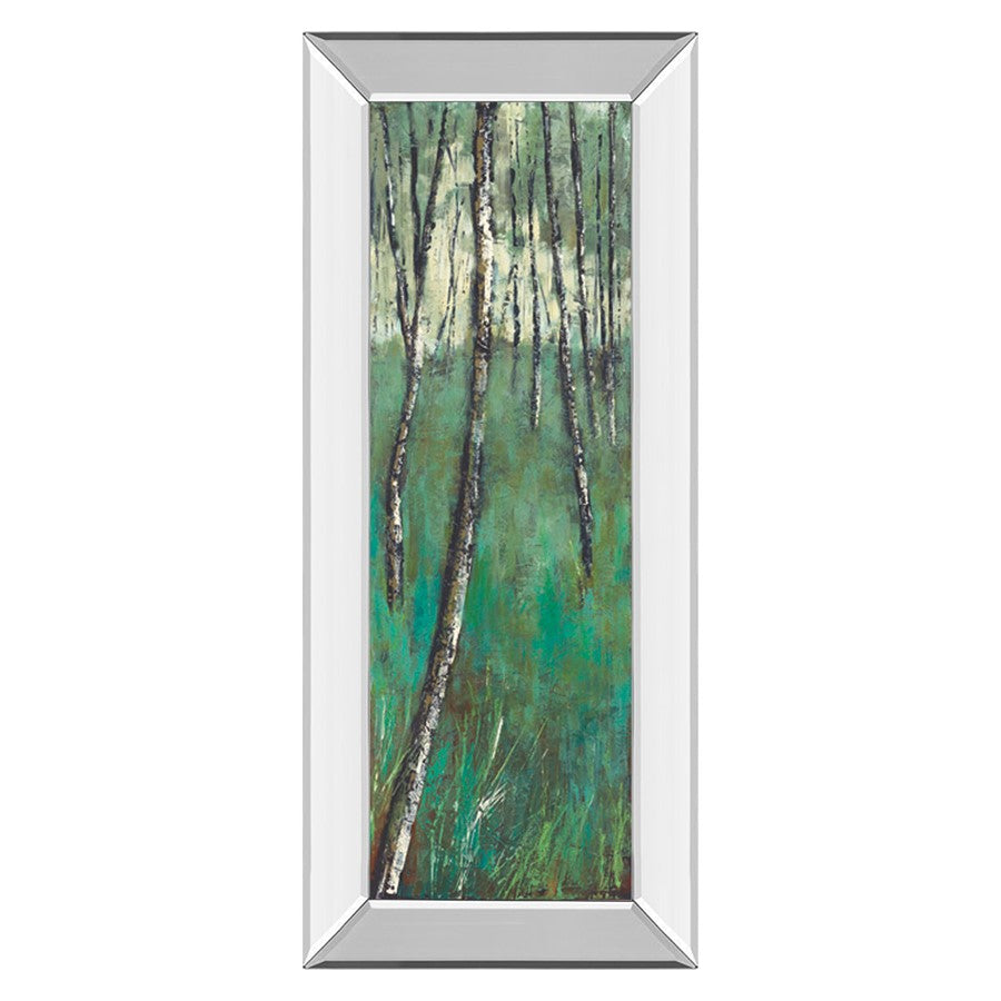 Classy Living Birch Forest Glow 18x42in Wall Art | Contemporary Mixed Media on Paper in Mirrored Frame | Living Room & Bedroom Nature Decor | Model 1381MF