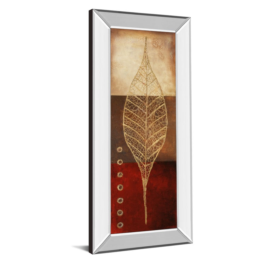 Classy Living Golden Leaf Vein 18x42in Vertical Wall Art | Contemporary Gold Leaf on Paper with Mirrored Frame | Living Room & Office Decor | Model 1415MF