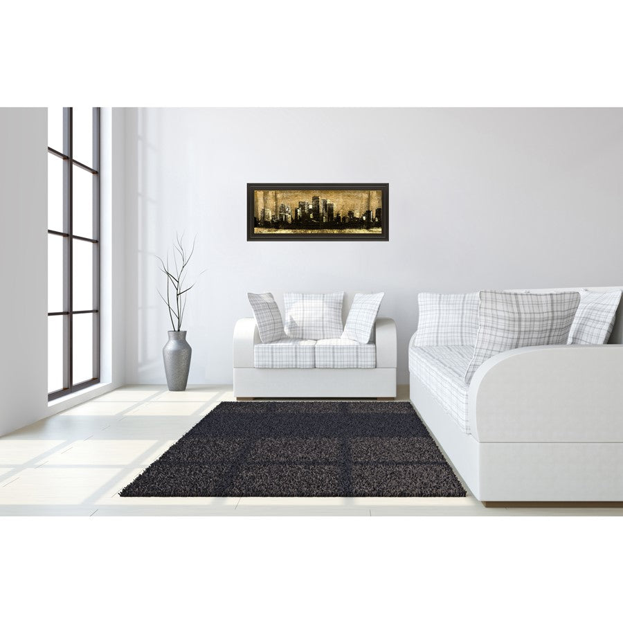 Classy Living Urban Silhouette II 42x18in Wall Art | Contemporary Multicolor Cityscape on Dark Chocolate MDF Frame | Living Room & Office | Model 1421