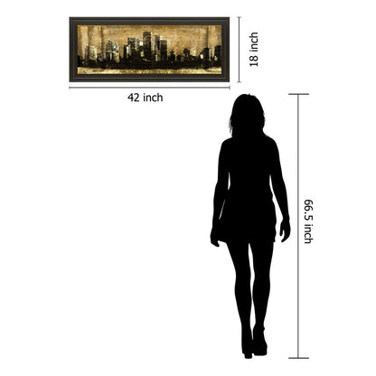Classy Living Urban Silhouette II 42x18in Wall Art | Contemporary Multicolor Cityscape on Dark Chocolate MDF Frame | Living Room & Office | Model 1421