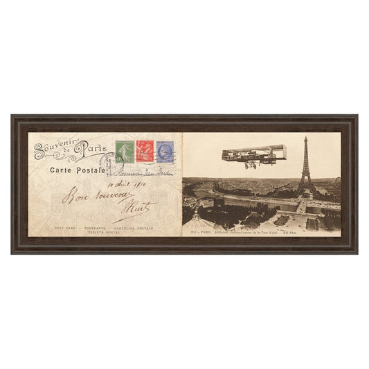 Classy Living Vintage Parisian Flight Wall Art 42x18in | Contemporary Cinnamon Mocha MDF Frame and Paper Print | Living Room & Office Decor | Model 1422