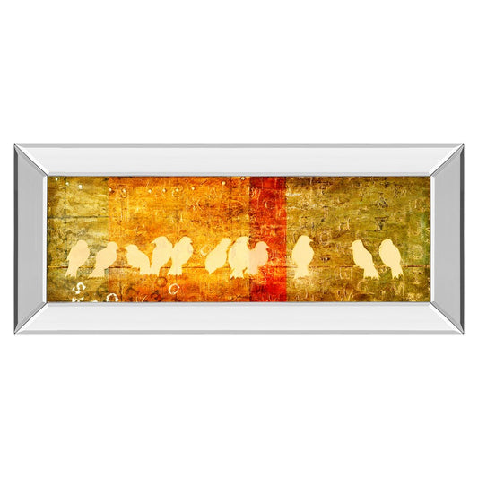 Classy Living Reunion Flock 42x18in Rectangular Wall Art | Contemporary Graphic Art on Paper in Mirrored Frame | Living Room & Office Decor | Model 1453MF