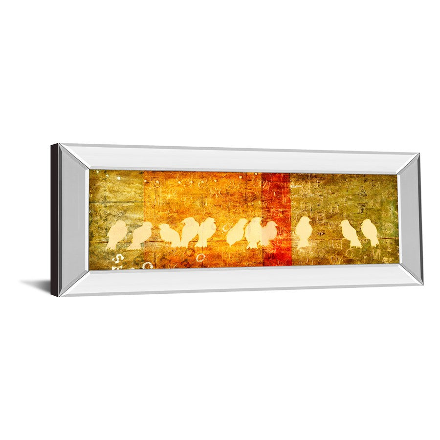 Classy Living Reunion Flock 42x18in Rectangular Wall Art | Contemporary Graphic Art on Paper in Mirrored Frame | Living Room & Office Decor | Model 1453MF