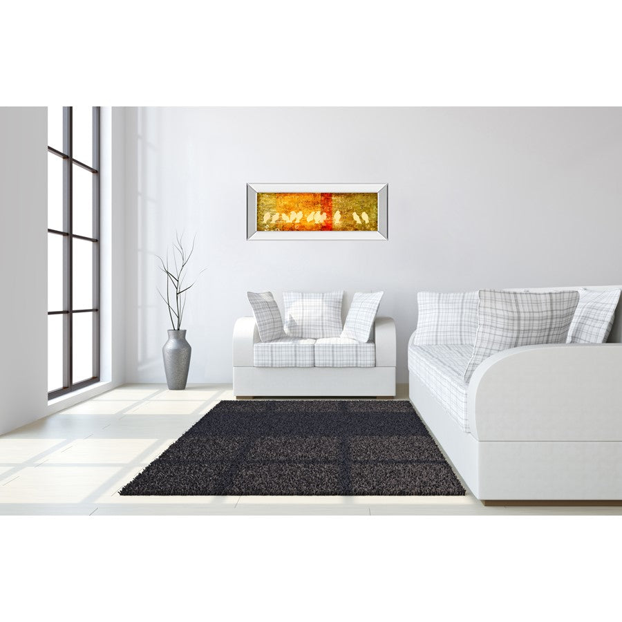 Classy Living Reunion Flock 42x18in Rectangular Wall Art | Contemporary Graphic Art on Paper in Mirrored Frame | Living Room & Office Decor | Model 1453MF