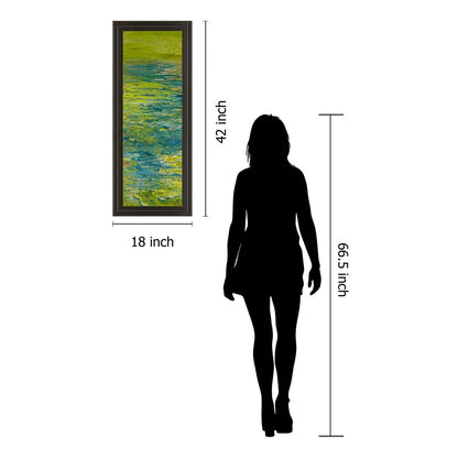 Classy Living Lakeside Flow 18x42in Wall Art | Contemporary Abstract Mixed Media on Paper, Dark Chocolate MDF Frame | Living Room & Office | Model 1458